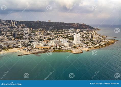 View on Haifa Coastline. Travel Background. Sea View of the Beaches and ...