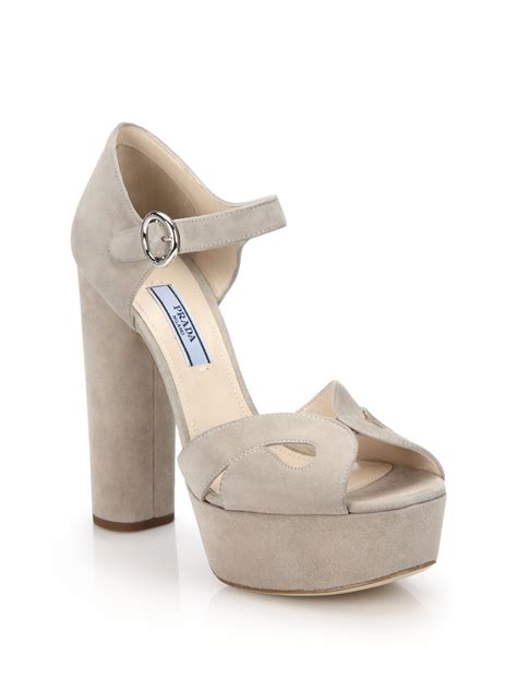 Prada Suede Platform Sandals In Natural Lyst