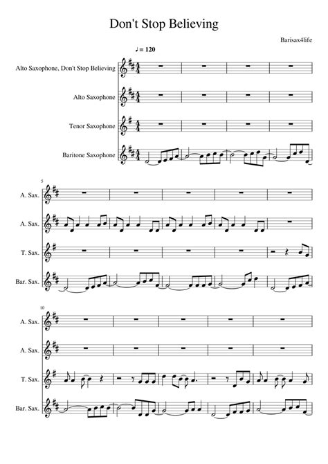 Dont Stop Believing Sheet Music For Saxophone Alto Saxophone Tenor Saxophone Baritone