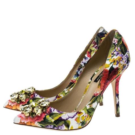 Dolce And Gabbana Multicolor Floral Print Fabric Crystal Embellished Pumps Size At 1stdibs