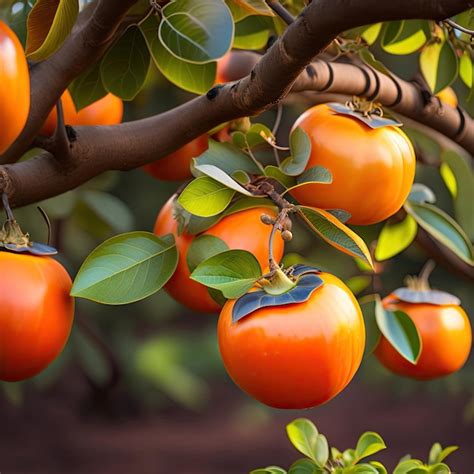 Premium Ai Image Persimmon In Orchard Plantation Closeup