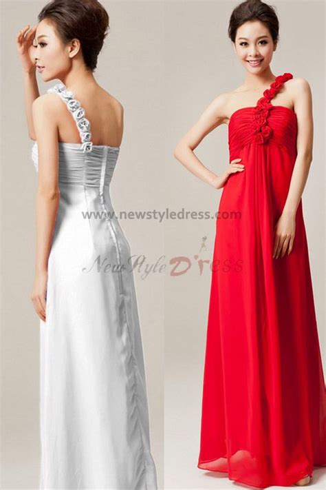 One Shoulder red Chiffon Floor-Length Empire prom dress np-0145