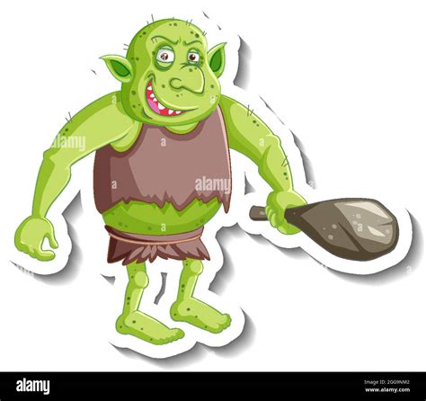 Ilustración de la etiqueta del personaje de caricatura de goblin o