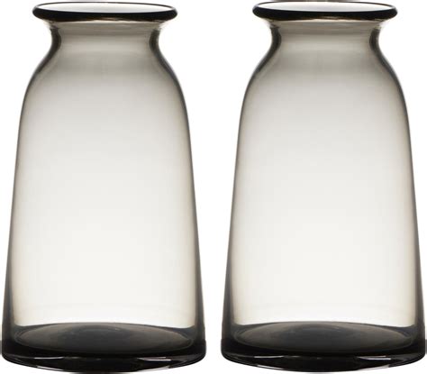 Set Van 2x Stuks Transparante Home Basics Grijze Vaas Vazen Van Glas 23