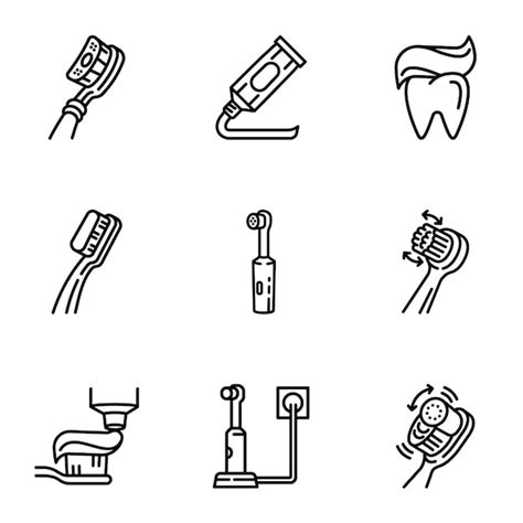 Tand Pictogram Zorg Set Kaderstijl Premium Vector