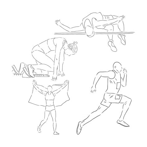 A collection of doodle art illustrations that includes the following sports track and field ...