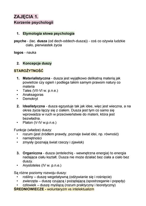 Zajęcia 1 Notatki z wykładów ZAJĘCIA 1 Korzenie psychologii