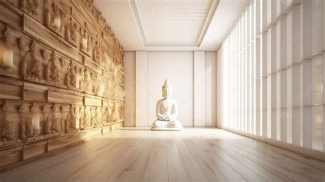 Sunlit Prayer Room With Modern Wood And White Feature Wall Inspired By ...