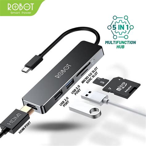 Jual Robot Ht240s Usb C Hub 5 In 1 Type C Adapter Sdtf Card Reader