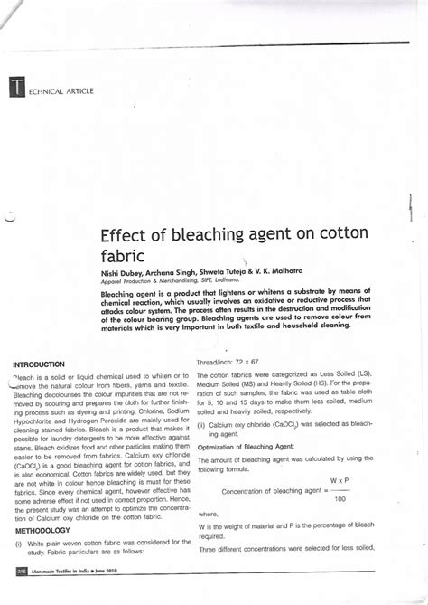 PDF Effect Of Bleaching Agent On Cotton Fabric