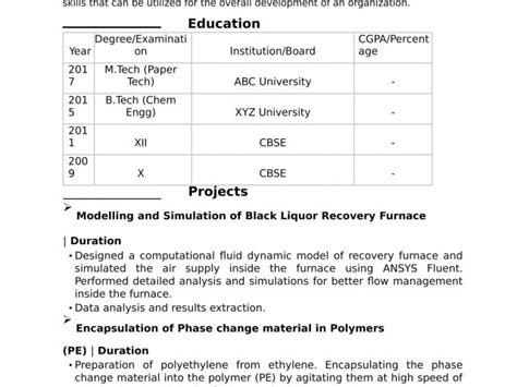 Resume Format For Bsc Chemistry Freshers Bsc Chemistry Fresher Resume