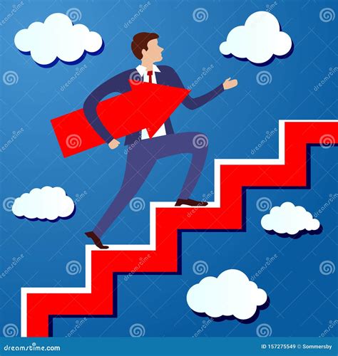 Businessman Is Walking Up The Stairs With An Arrow Pointing Along His