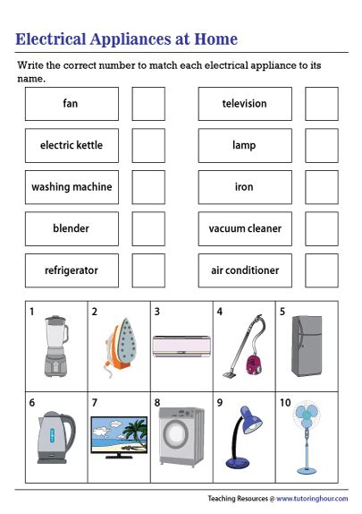 Electrical Appliances At Home Worksheet