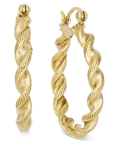 Macy S Twisted Rope Style Hoop Earrings In 14k Gold And Reviews Earrings Jewelry And Watches