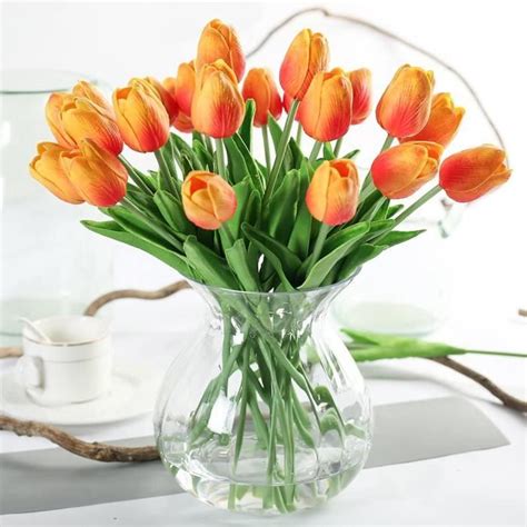 Pcs Fleur Artificielle Tulipe Orange D Coration Maison Jardin