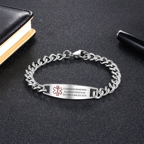 Personalized Stainless Steel Medical Id Bracelet Etsy