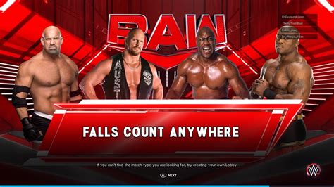 WWE 2k23 Raw Falls Count Anywhere Goldberg Vs Stone Cold Vs Zeus Vs