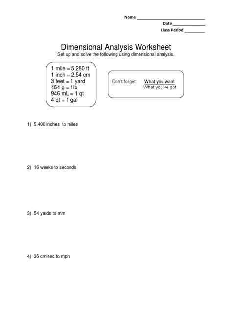 Dimensional Analysis Worksheet Chemistry Dimensional Analysis