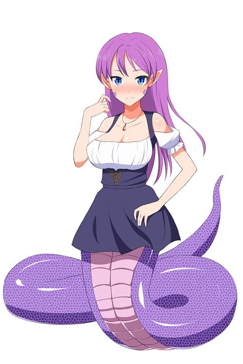 Safebooru 1girl Blue Eyes Blush Breasts Cleavage Full Body Haruharu55 Highres Jewelry Lamia