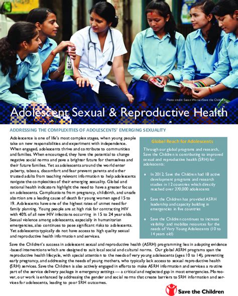 Adolescent Sexual And Reproductive Health 2013 Factsheet Save The