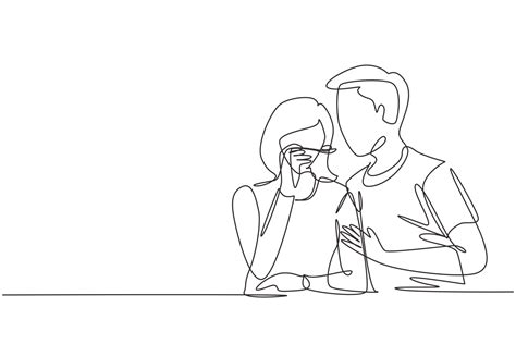 Single Continuous Line Drawing Romantic Female Feeds Her Husband Happy