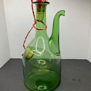 Vintage Large Hand Blown Green Glass Italian Wine Decanter With Ice