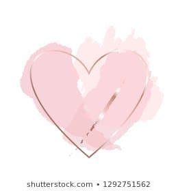 Golden outline heart pink nude gold brush strokes on a white background Акварельный фон