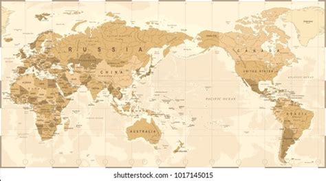 Vintage Political World Map Pacific Centered Stock Vector Royalty Free 1017145015 Shutterstock