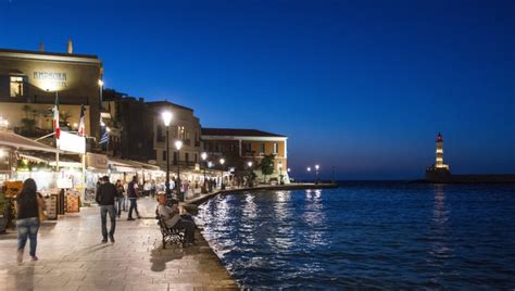 Architecture Dusk Nightlife Sea Chania Lighthouse Group Of People