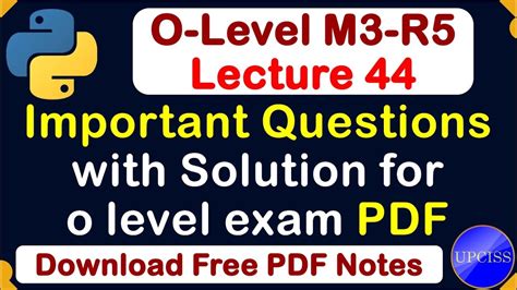 O Level M R Python Important Questions With Solution For O Level