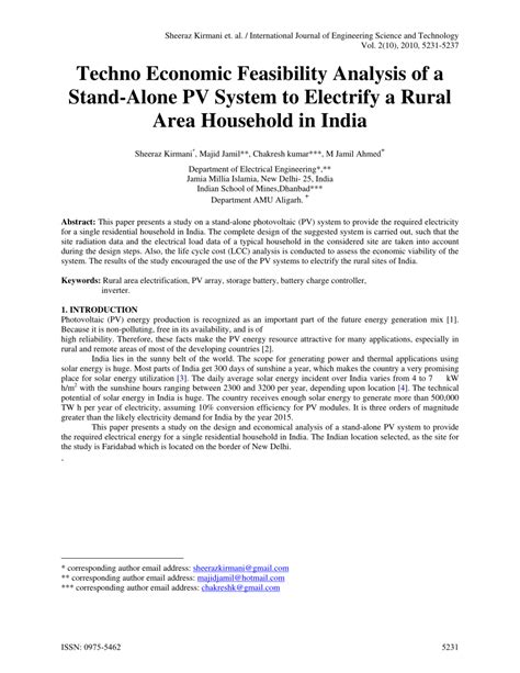 Pdf Techno Economic Feasibility Analysis Of A Stand Alone Pv System