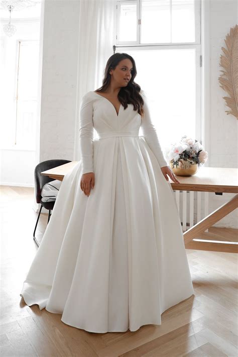 Plus Size Mikado Wedding Dress Ester With Long Sleeves Made To Order