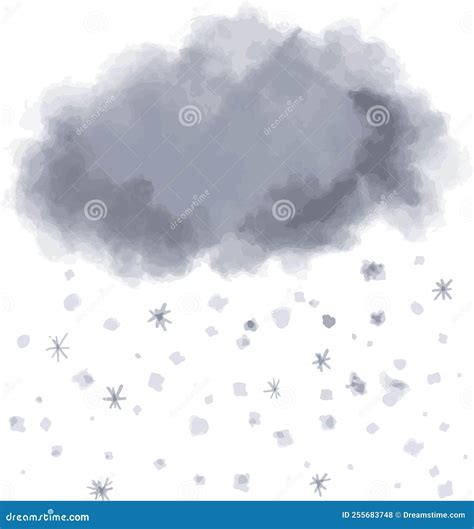 Nube Gris Con Nevada Acuarela Vectorial Dibujo A Mano Alzada