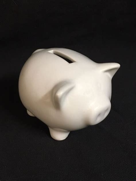 Miniature Pig Piggy Bank White Ceramic Ebay