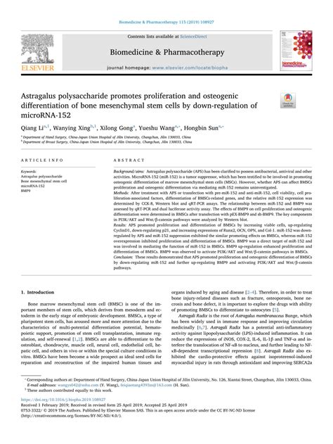 Pdf Astragalus Polysaccharide Promotes Proliferation And Osteogenic