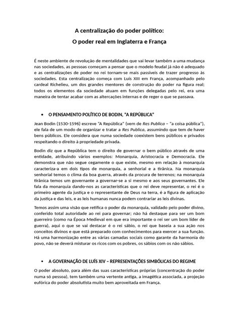 Mudanças Na Política A Centralização Do Poder - Centralização do Poder na França e Inglaterra | PDF | Jaime VI da ...