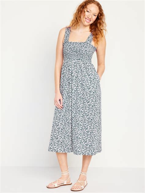 Fit Flare Smocked Midi Dress Old Navy