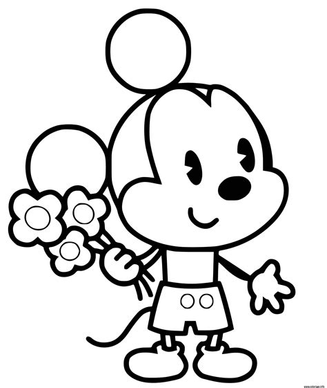 Coloriage Mickey Mouse Bebe Avec Des Fleurs Jecolorie