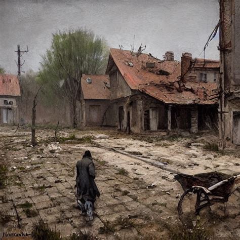 Krea Ai Painting By Jakub Rozalski Of A Person Walking Wit