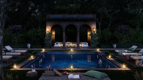 Serene Summer Night Ambience Relaxing Outdoor Pool Nature Sounds