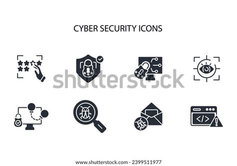 Cyber Security Icon Setvectoreditable Strokelinear Style Stock Vector