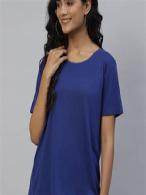 Buy Marks Spencer Women Navy Blue Solid Drop Shoulder Sleeves T Shirt