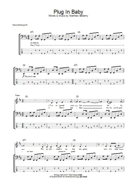 Plug In Baby By Muse Sheet Music For Bass Guitar Tab At Sheet Music Direct