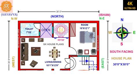 Vastu South Facing House Plan 30 X 30 900 Sqft 100 Sqyds Home Plan With Vastu Tips