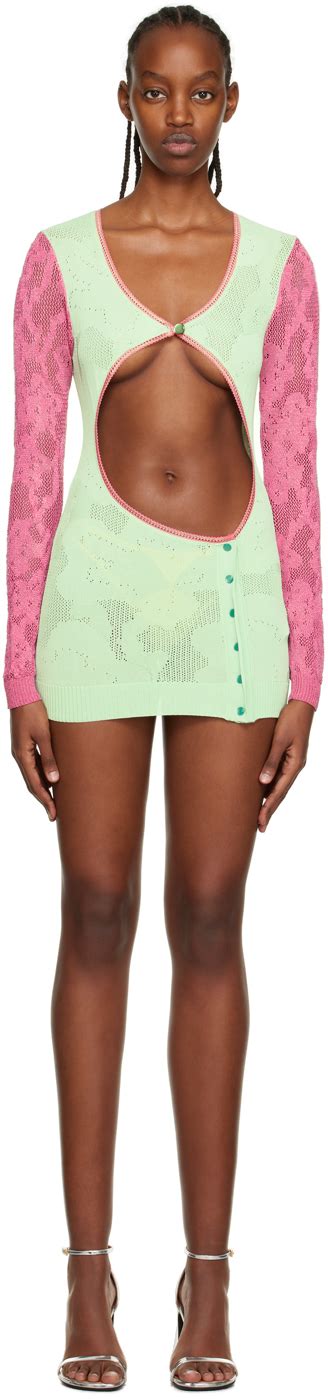 Katya Zelentsova SSENSE Exclusive Green Pink Cut Out Minidress