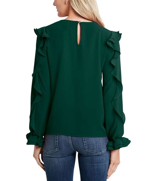 Cece Womens Ruffled Sleeve Long Sleeve Crew Neck Blouse Macys