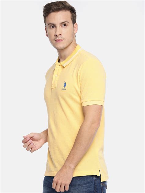 Buy U S Polo Assn Men Yellow Solid Slim Fit Polo Collar Pure Cotton T