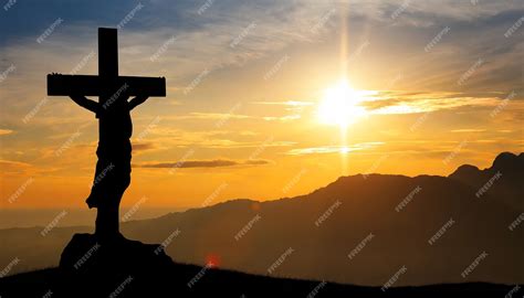 Premium AI Image | Silhouette of Jesus Christ and cross at sunset