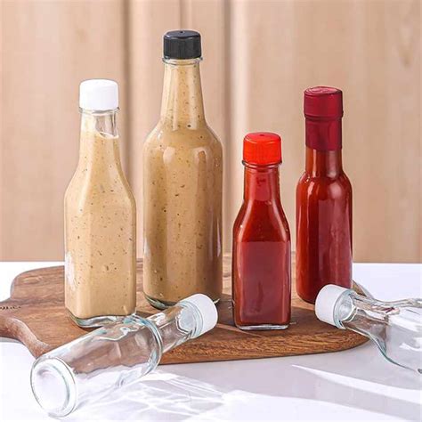 3oz 8oz Square Round Empty 150ml 5oz Woozy Hot Sauce Glass Bottle With Plastic Cap Ketchup Salad