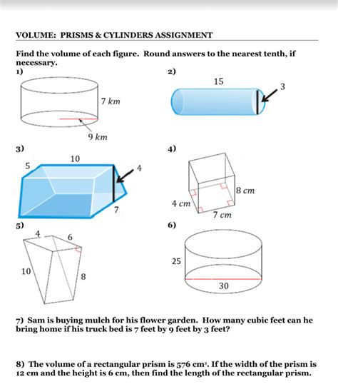 Solved Volume Prisms And Cylinders Assignment Find The Volume Worksheets Library